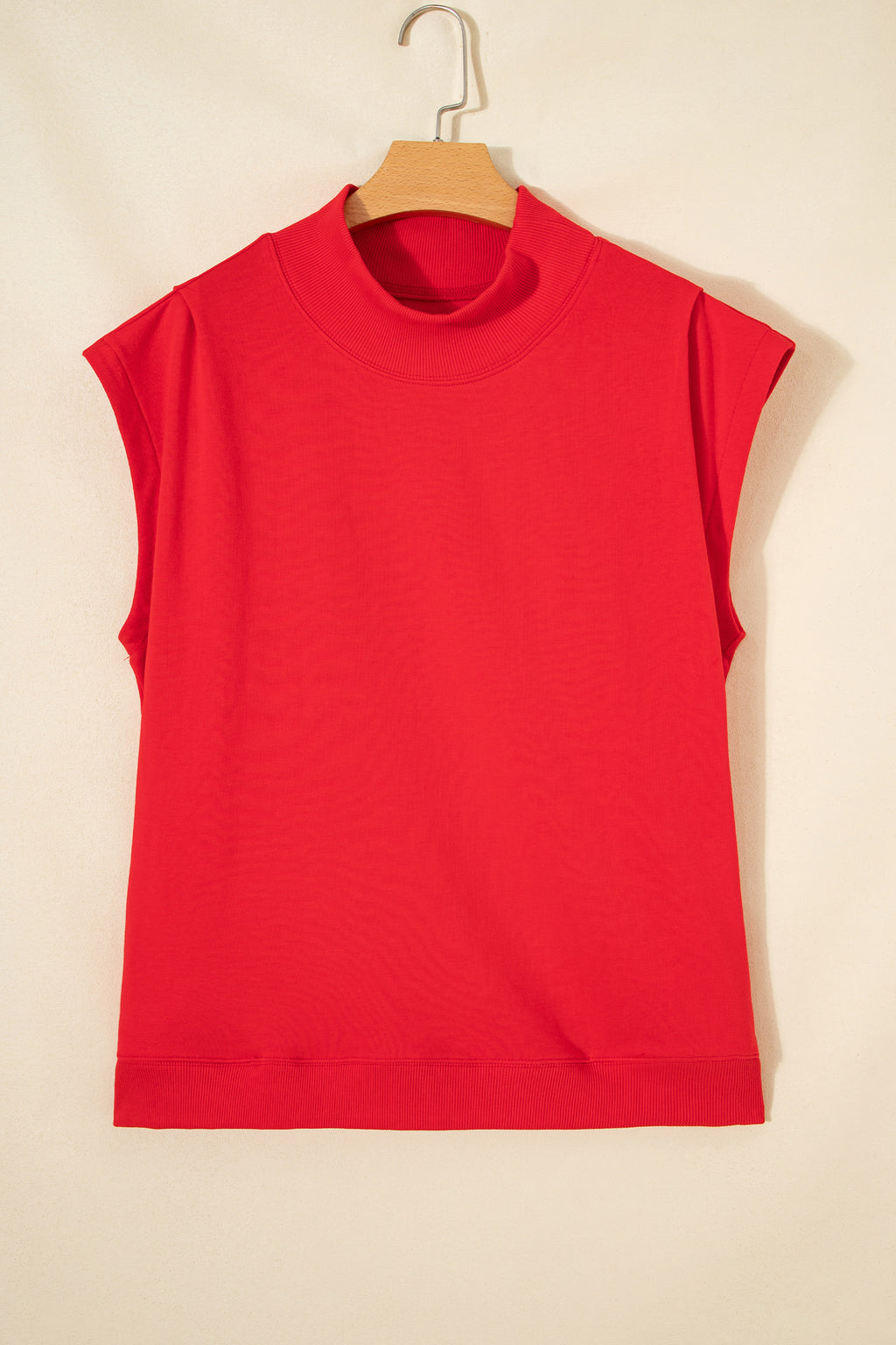 Racing Red Solid Color High Neck Cap Sleeve Loose Top