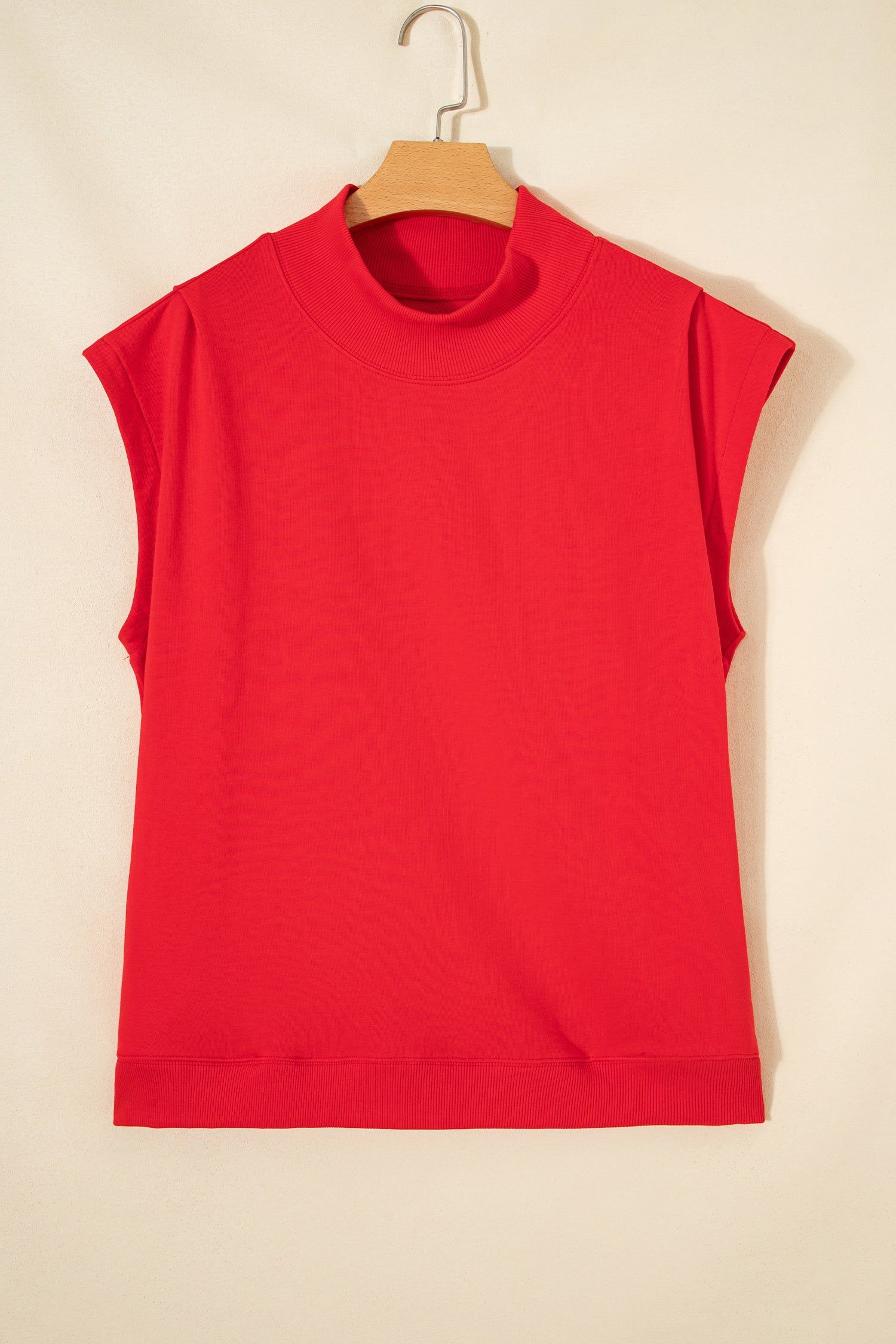 Racing Red Solid Color High Neck Cap Sleeve Loose Top
