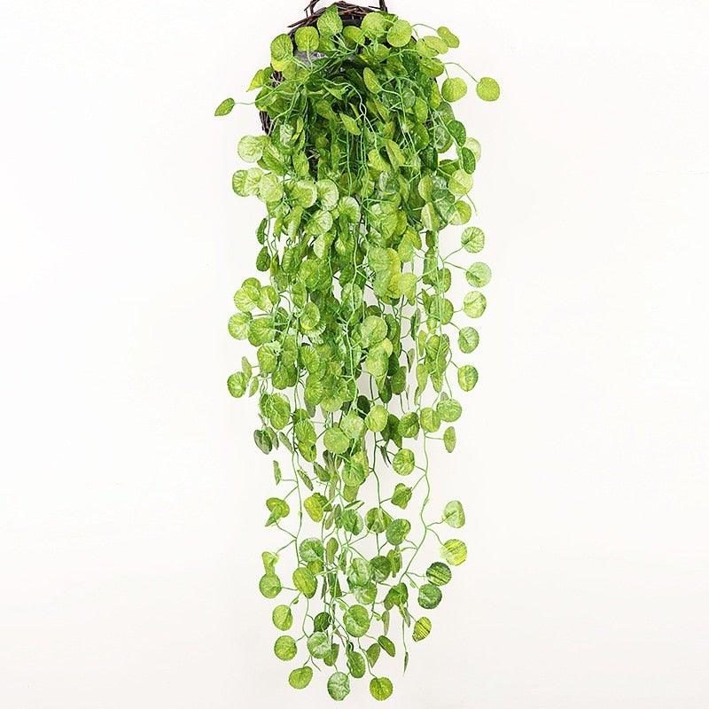 90cm Artificial Green Hanging Ivy Leaves Radish Seaweed Grape Fake Flowers Vine Home Garden Wall Party Decoration Fake Hanging Fake Ivy Vine for Wall House Room Indoor Outdoor Decoration