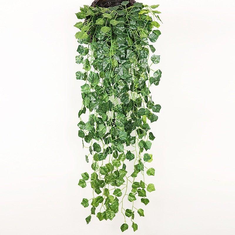 90cm Artificial Green Hanging Ivy Leaves Radish Seaweed Grape Fake Flowers Vine Home Garden Wall Party Decoration Fake Hanging Fake Ivy Vine for Wall House Room Indoor Outdoor Decoration