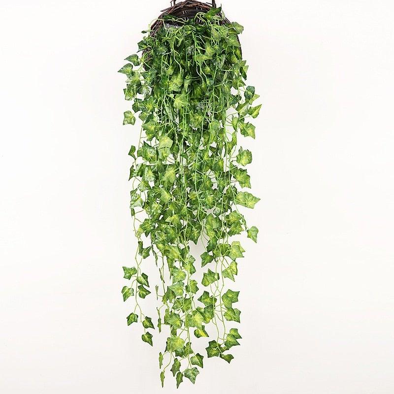 90cm Artificial Green Hanging Ivy Leaves Radish Seaweed Grape Fake Flowers Vine Home Garden Wall Party Decoration Fake Hanging Fake Ivy Vine for Wall House Room Indoor Outdoor Decoration
