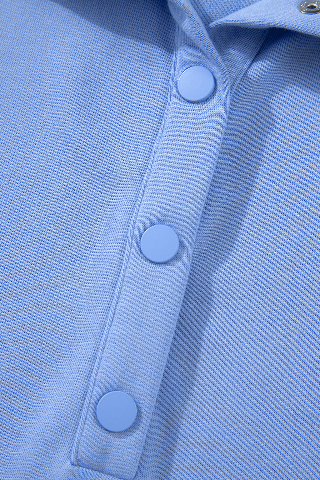 Beau Blue Plus Size Solid Scalloped Hem Button Neck Pullover Mini Dress