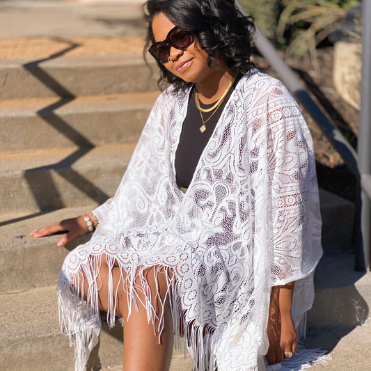 Elegant Lace Fringed Kimono by Ellisonyoung.com