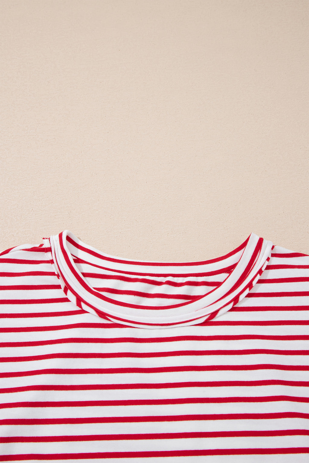 Red Stripe Floral Puff Sleeve Patchwork Round Neck Loose Top
