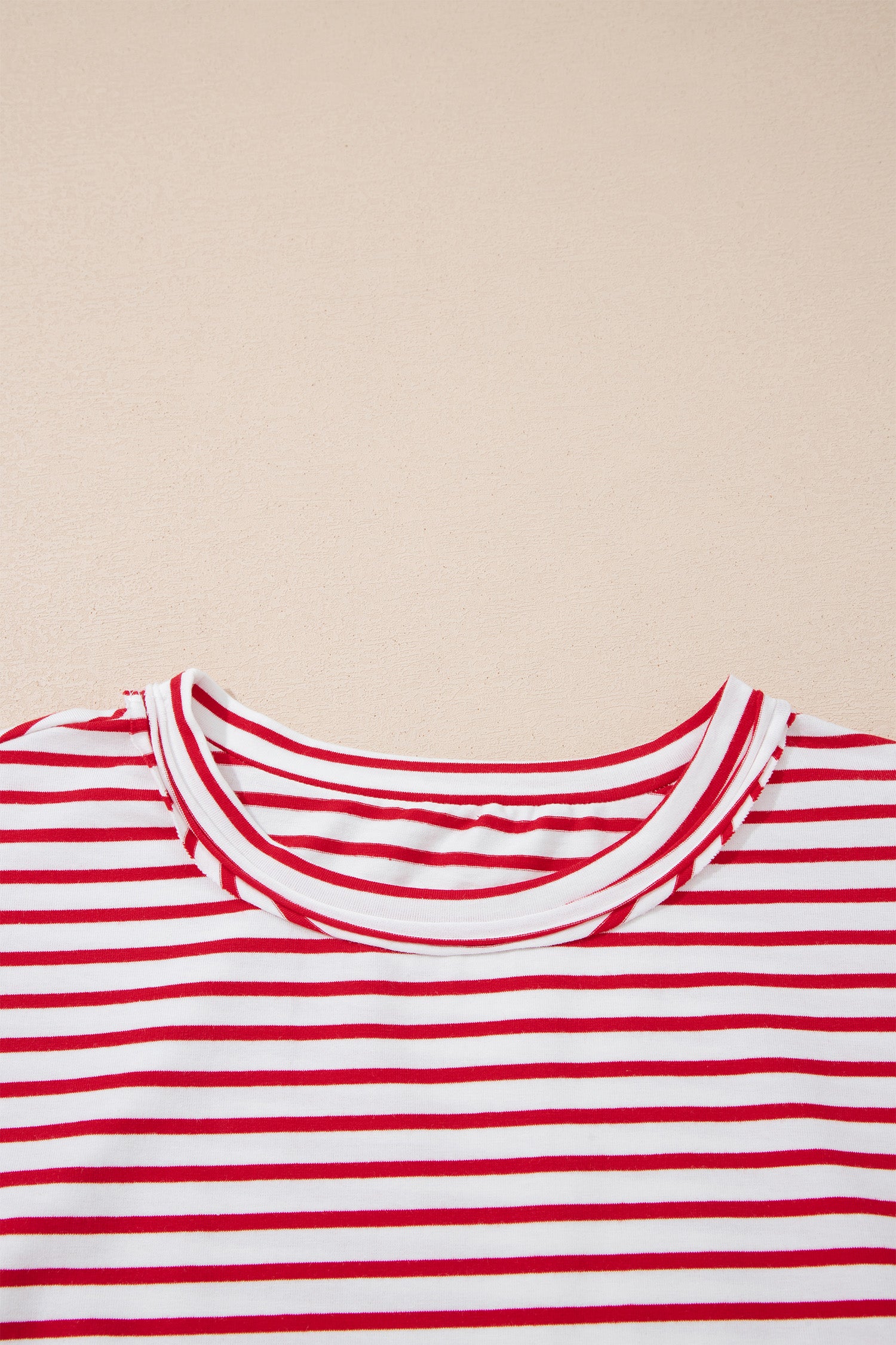 Red Stripe Floral Puff Sleeve Patchwork Round Neck Loose Top
