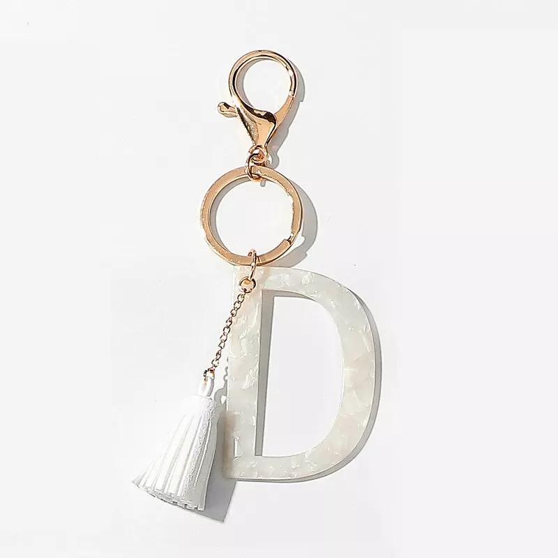 Tasseled Initial Key Chain, White by Ellisonyoung.com