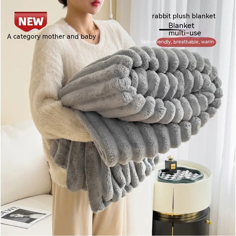 Soft Warm Bubble Velvet, Solid Rabbit Fur Double-Sided, Thickening Cover Throw Blanket