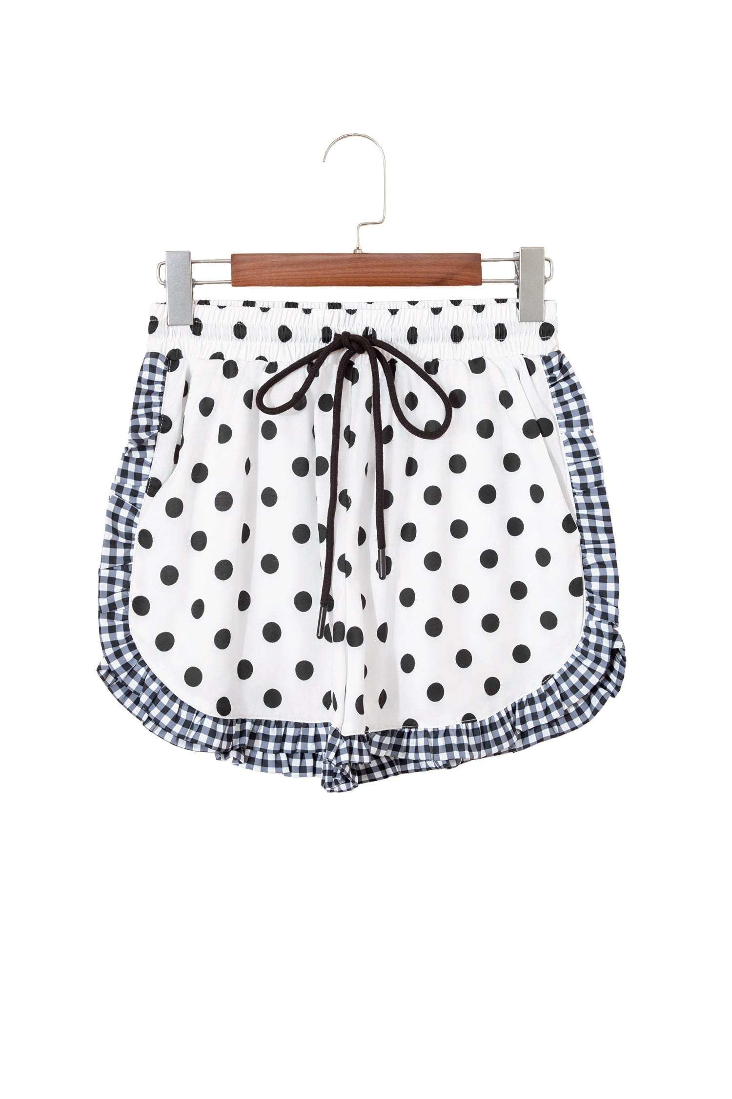 White Polka Dot Contrast Ruffle Trim Shorts