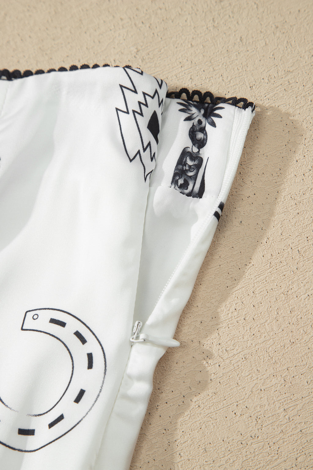 White Western Print Satin Long Skirt