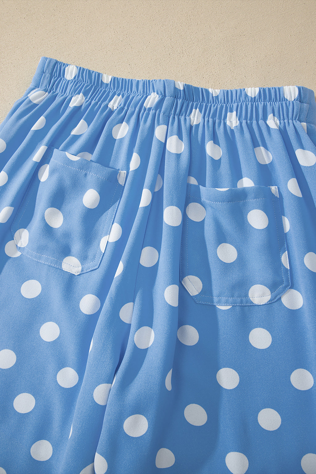 Sky Blue Polka Dot Print Patched Pocket Mid-rise Straight Leg Pants