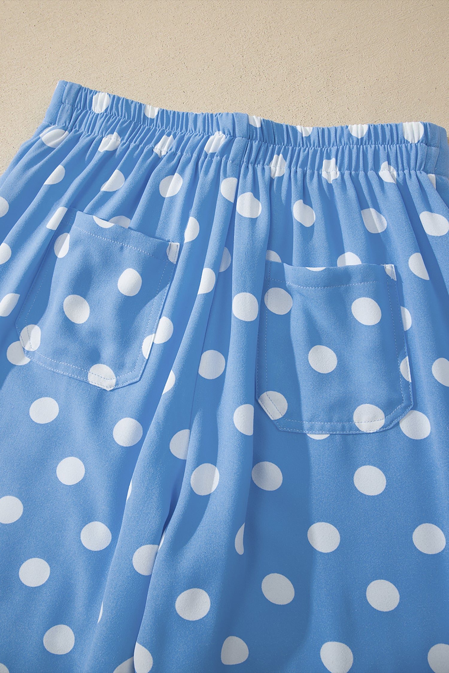 Sky Blue Polka Dot Print Patched Pocket Mid-rise Straight Leg Pants