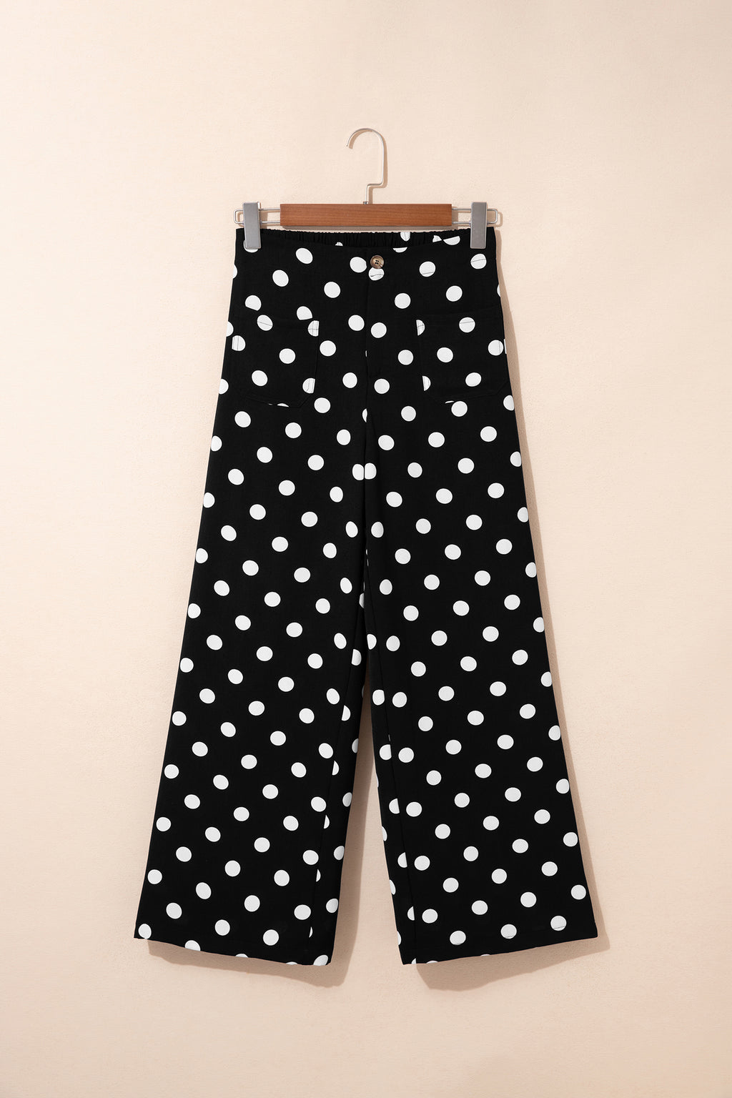 Black Polka Dot Print Patched Pocket Mid-rise Straight Leg Pants