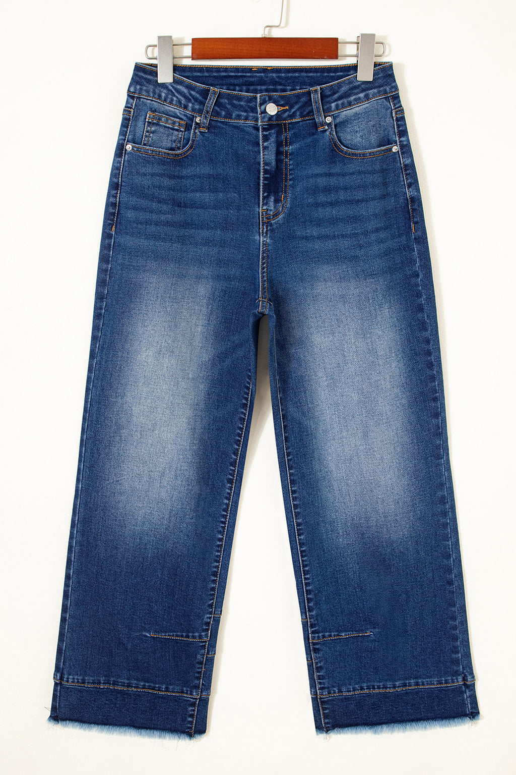 Sky Blue Chic Seam Detail Raw Hem Ankle Length Jeans