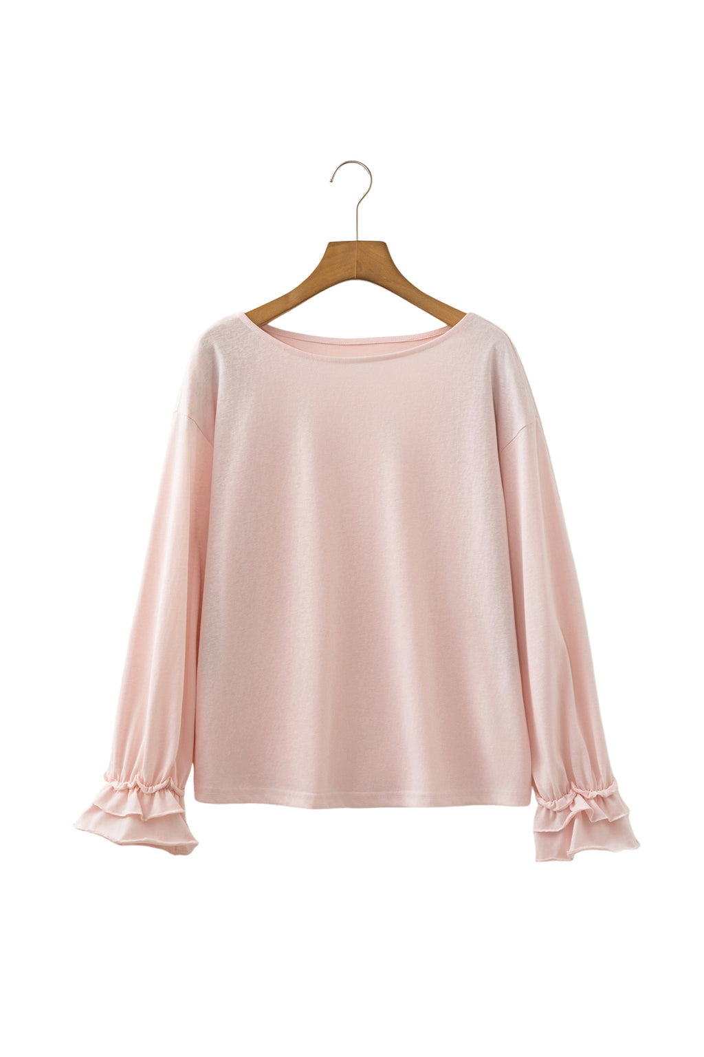 Gossamer Pink Long Sleeve Ruffle Cuff Casual Elegant Top