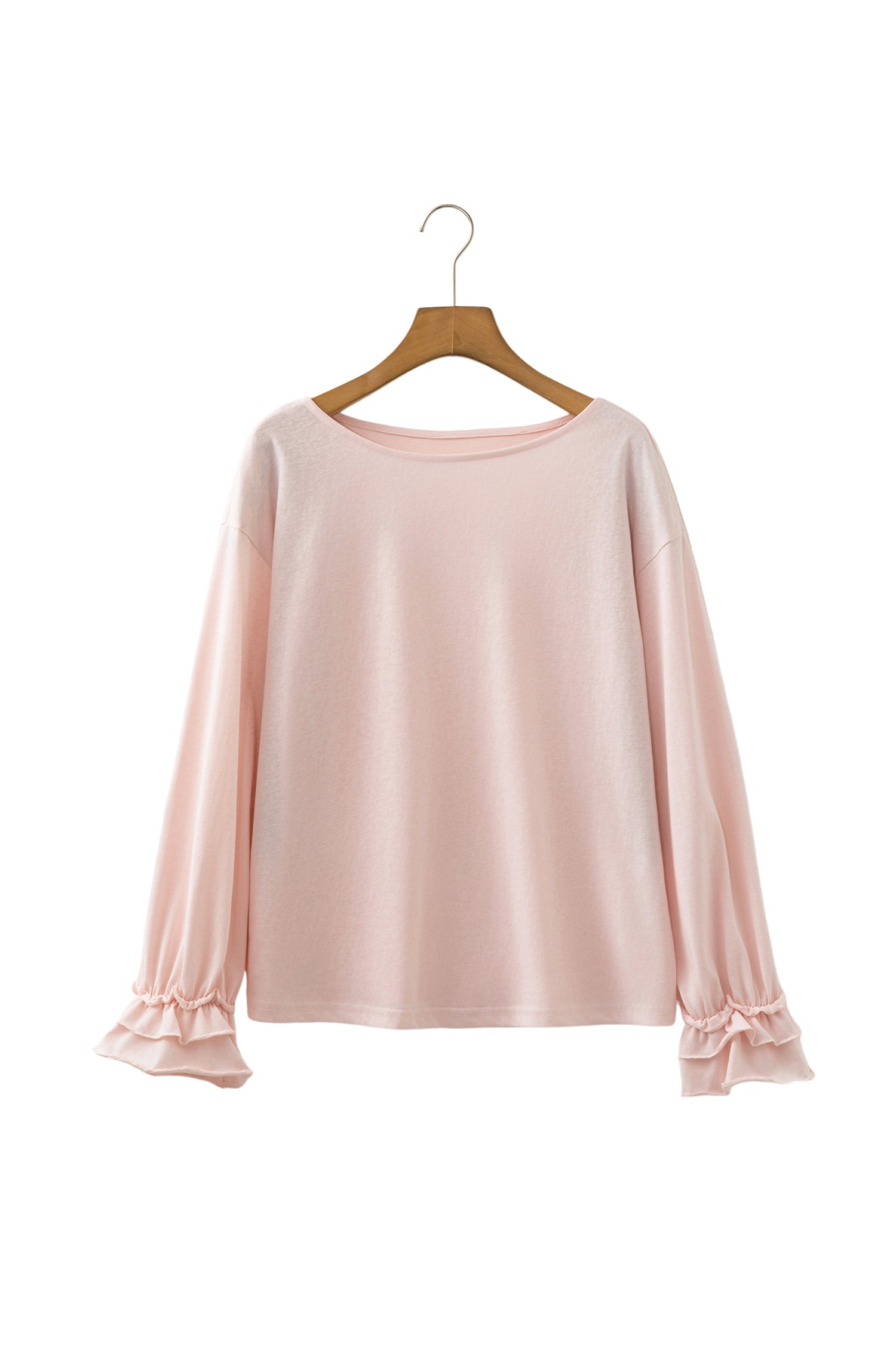 Gossamer Pink Long Sleeve Ruffle Cuff Casual Elegant Top