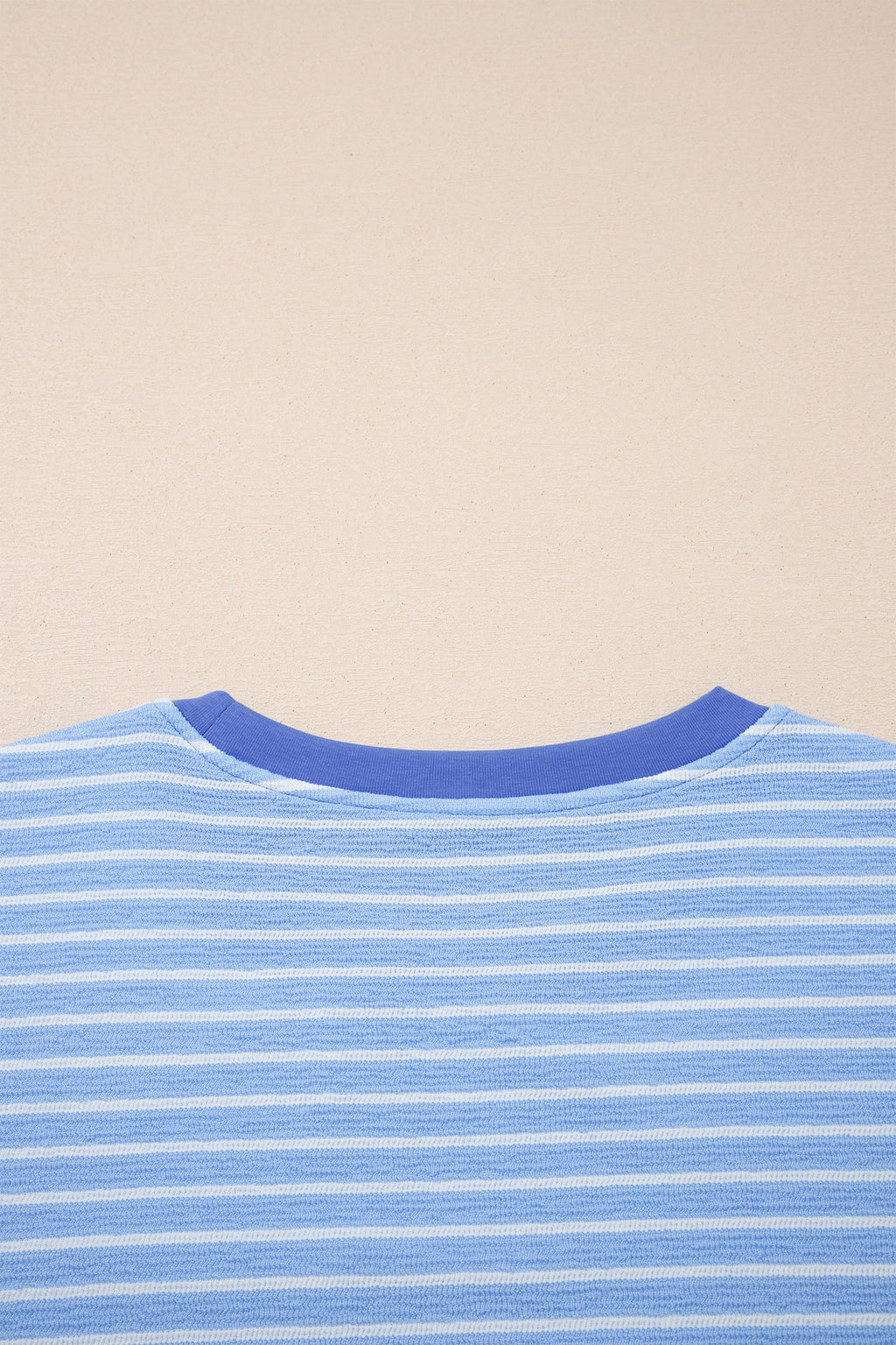 Sky Blue Stripe Crew Neck Tee Drawstring Waist Cropped Pants Set