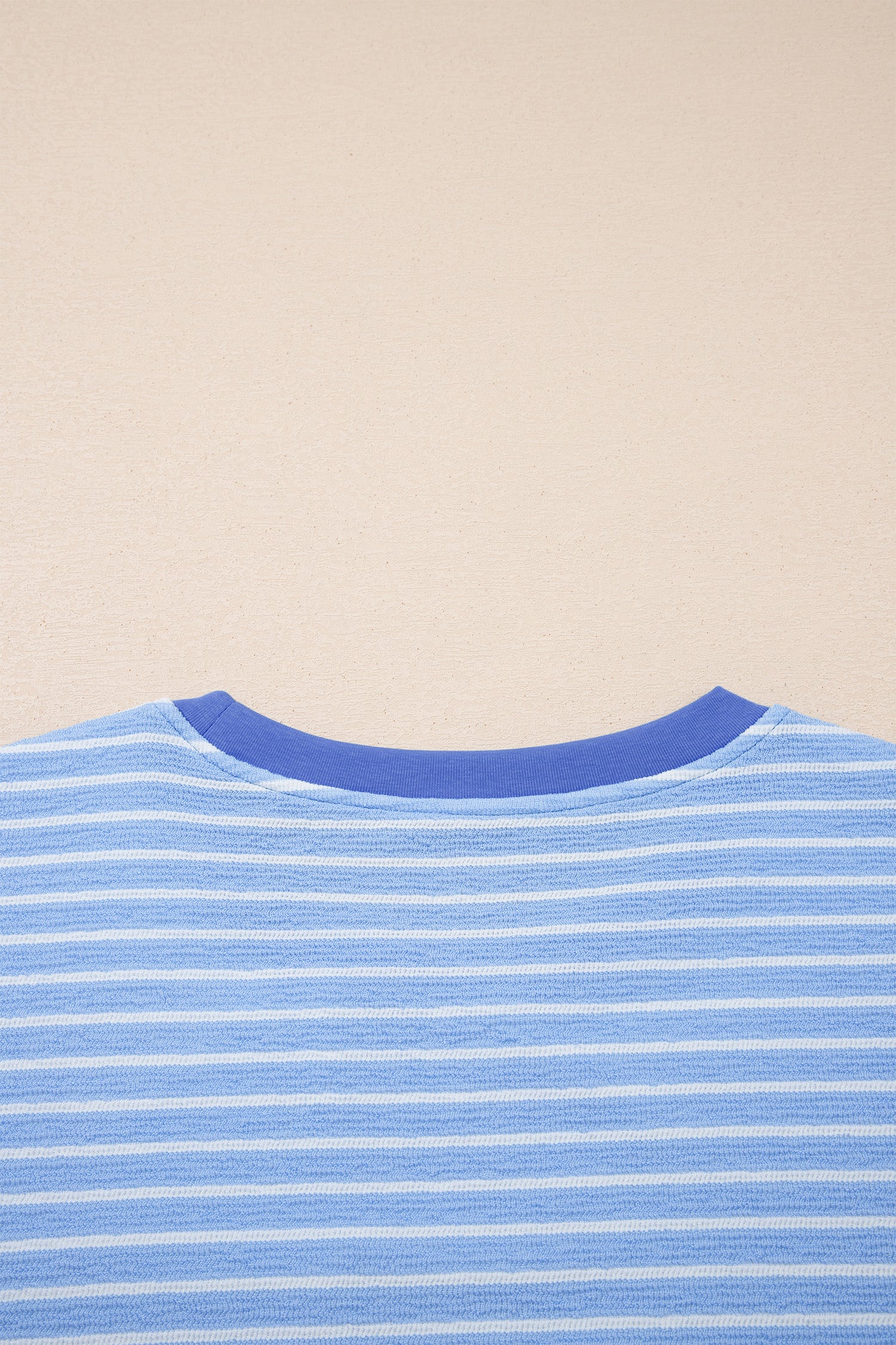 Sky Blue Stripe Crew Neck Tee Drawstring Waist Cropped Pants Set
