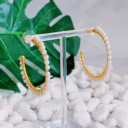 Precious Pearl Bead Hoop Earrings by Ellisonyoung.com
