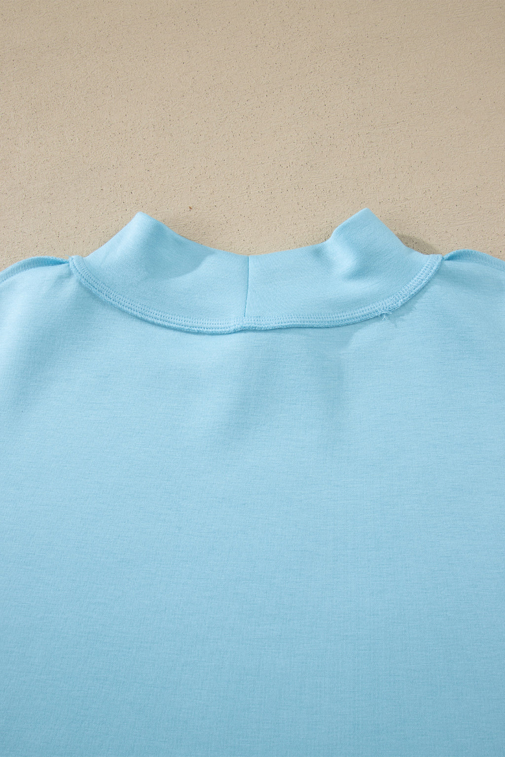 Mist Blue Solid Color Exposed Seam Mock Neck Oversize Tee Casual Shorts 2pcs Outfit