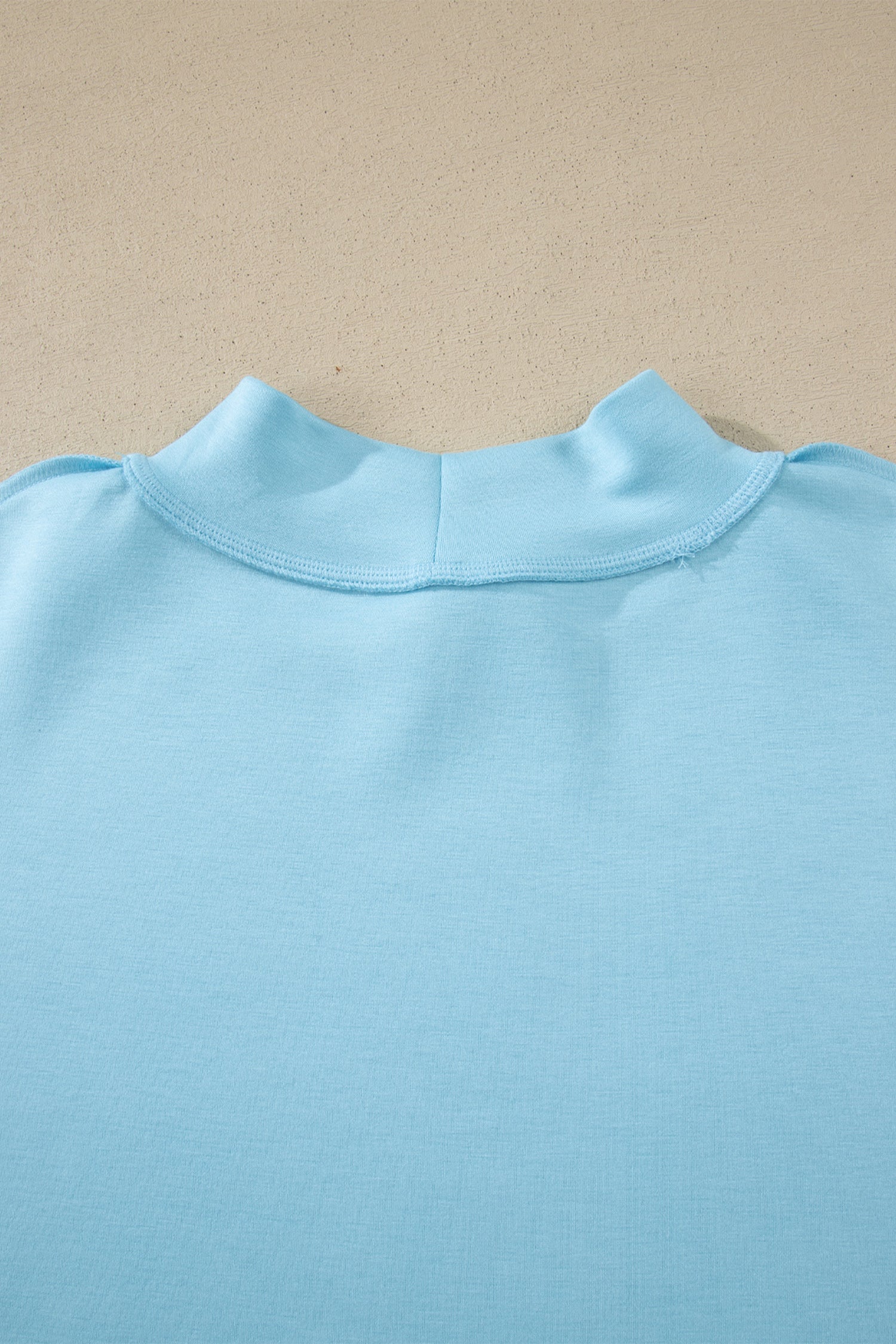 Mist Blue Solid Color Exposed Seam Mock Neck Oversize Tee Casual Shorts 2pcs Outfit