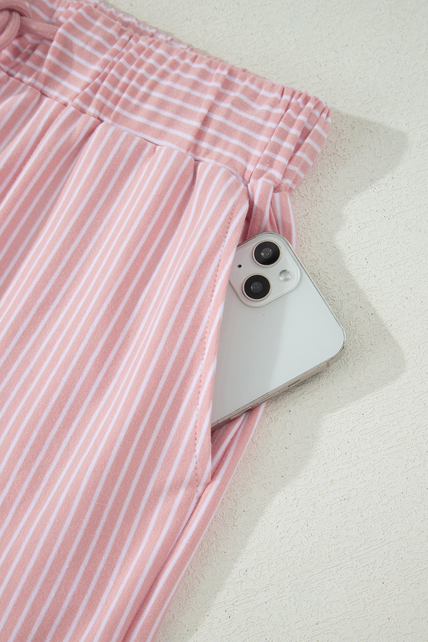 Pink Stripe Dolman Sleeve Polo Shirt and Drawstring Shorts Set