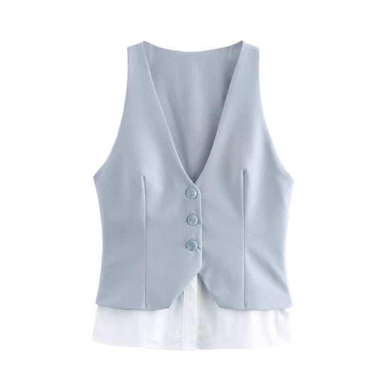 Striped Stitching V-neck Sleeveless Top
