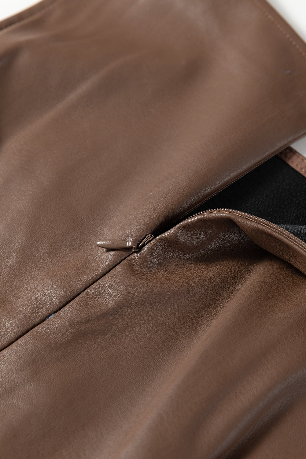 Coffee Vegan Leather Sleeveless Mini Dress