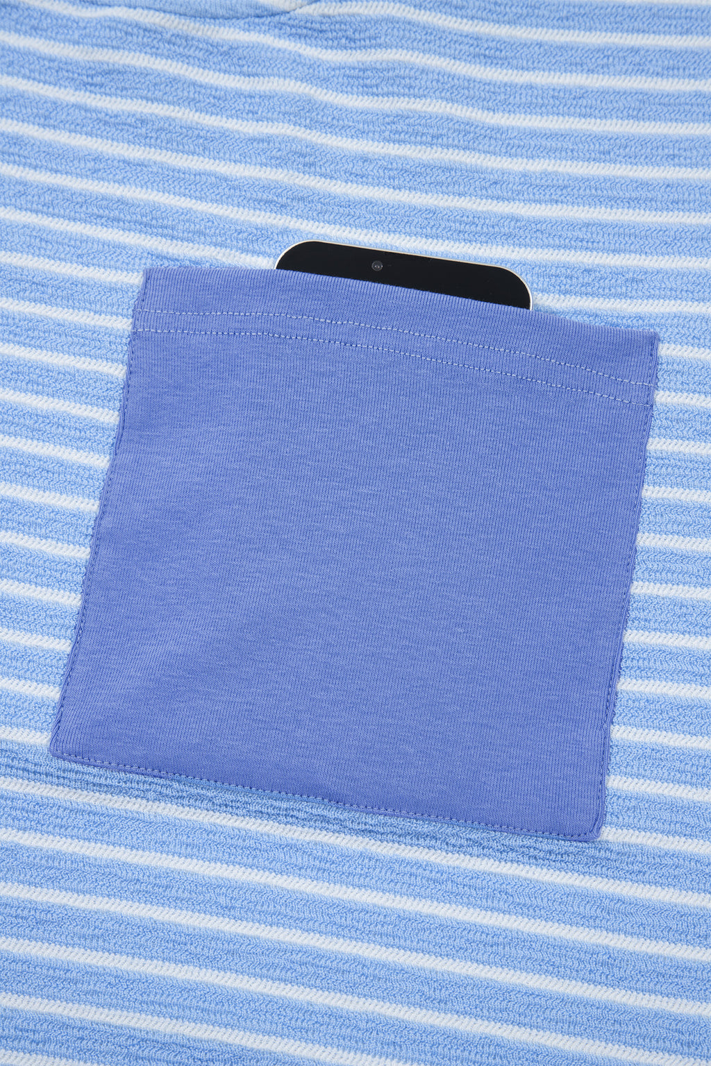 Sky Blue Stripe Crew Neck Tee Drawstring Waist Cropped Pants Set