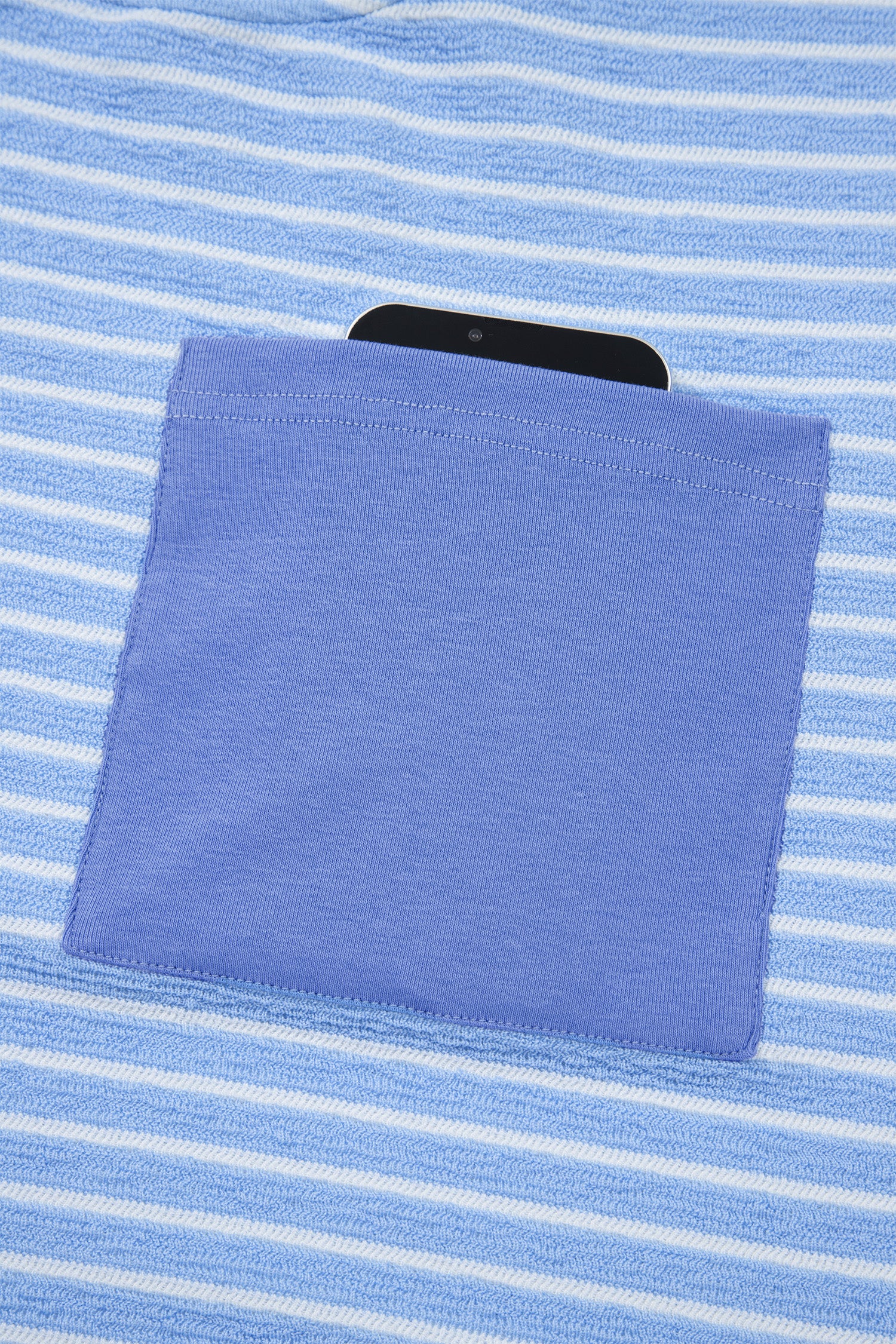 Sky Blue Stripe Crew Neck Tee Drawstring Waist Cropped Pants Set