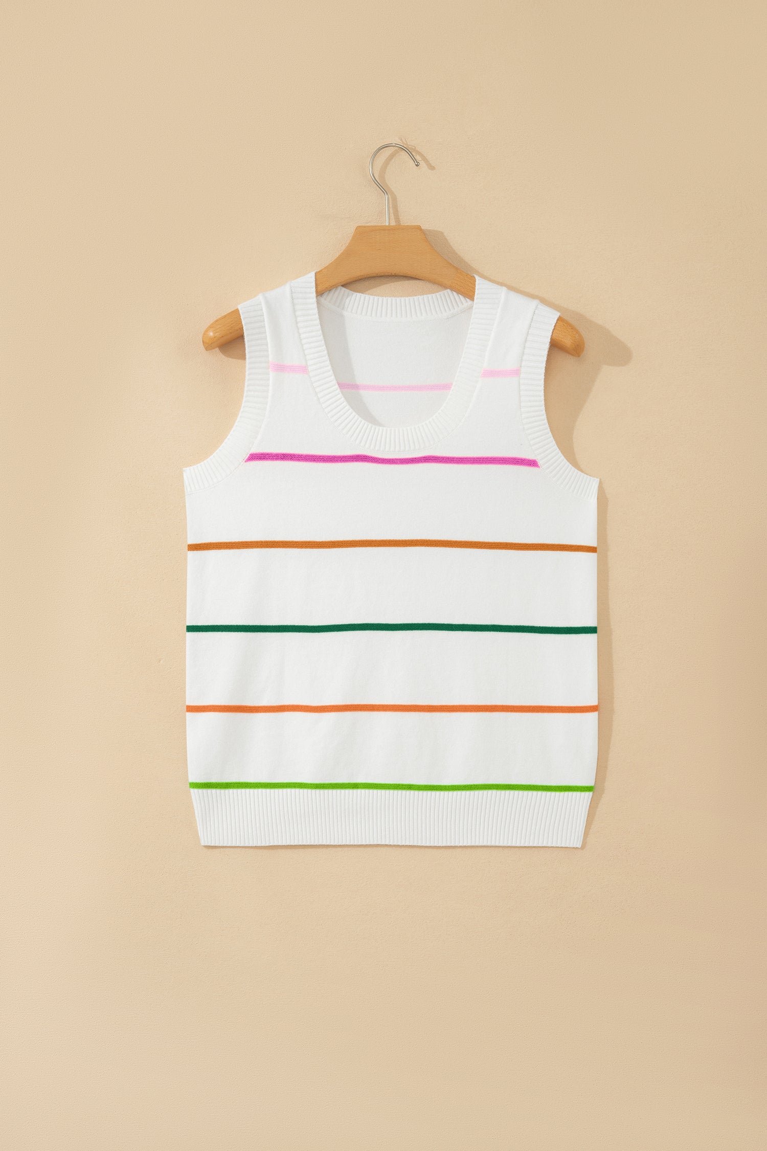 White Stripe Round Neck Knitted Sweater Tank