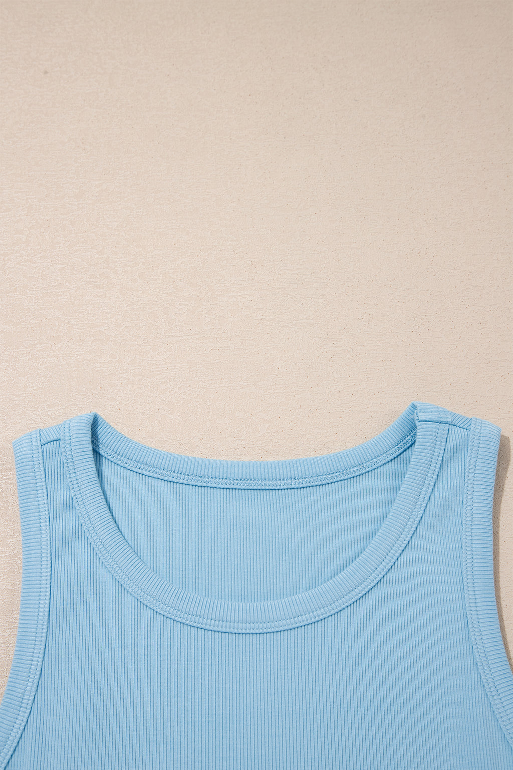 Mist Blue Ribbed Slim Tank Pocketed Wide Leg Shorts Set