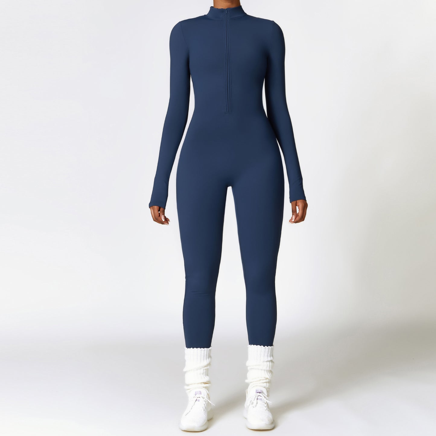 Warm Zipper Long-Sleeved Jumpsuit Yoga Fitness Sports Pants Bodysuit