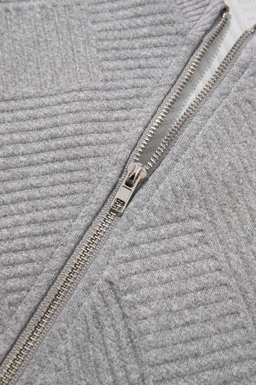 Medium Grey Trendy Textured Half Zip Loose Sweatshirt