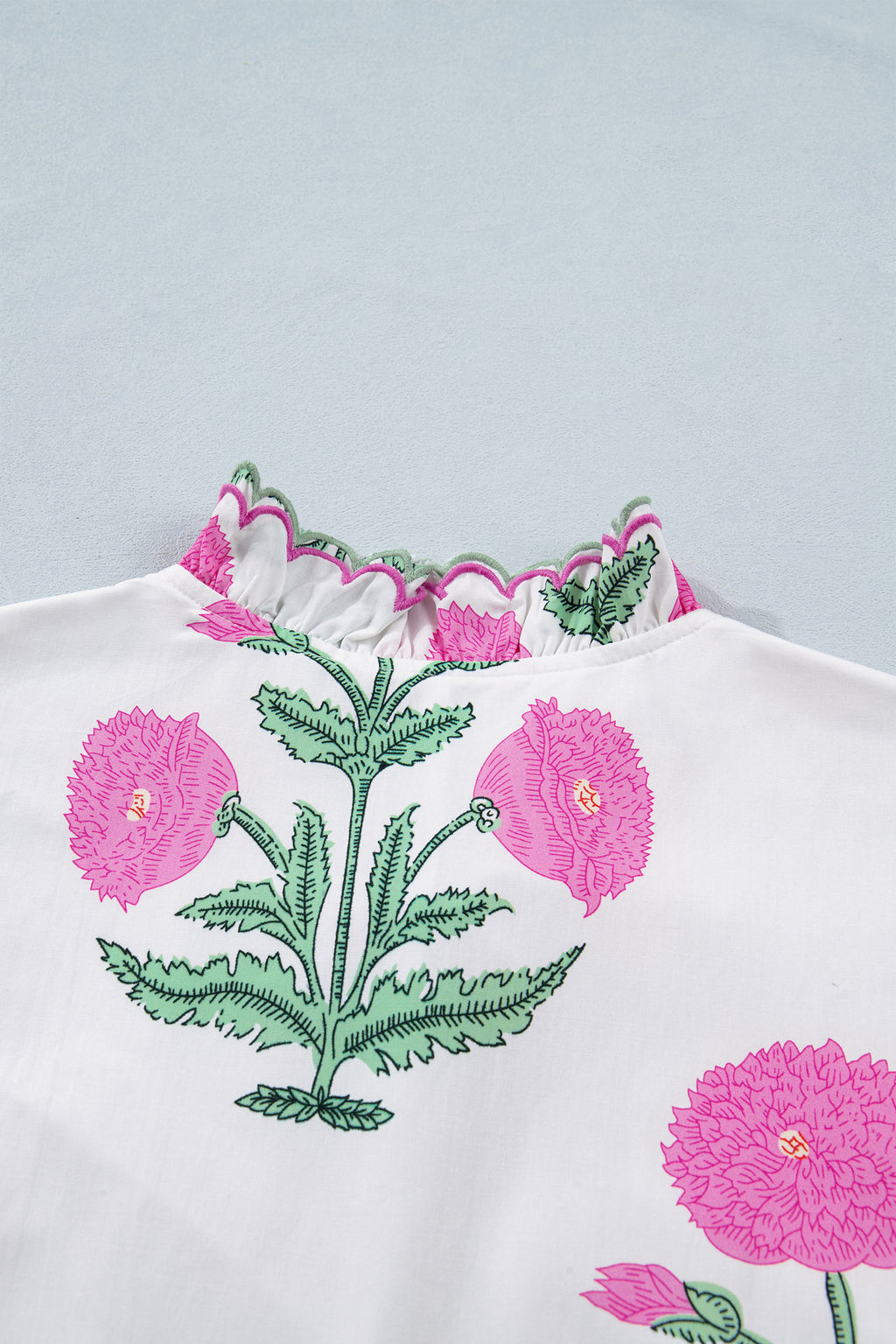 White Wild Floral Print Scalloped Embroidery Trim V Neck Drop Waist Mini Dress