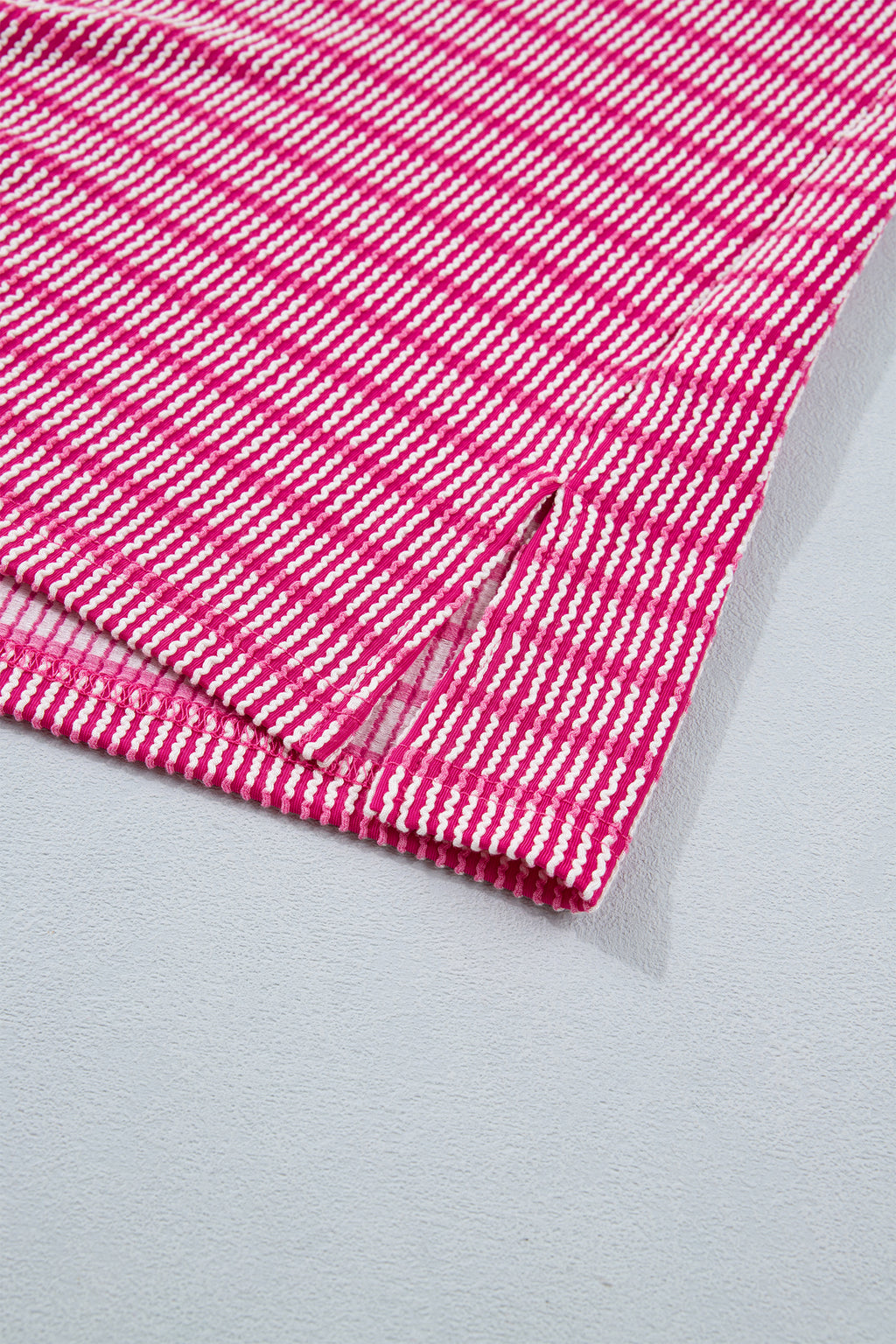 Rose Stripe Raised Rib Loose Tee Drawstring Elastic Waist 2pcs Short Set