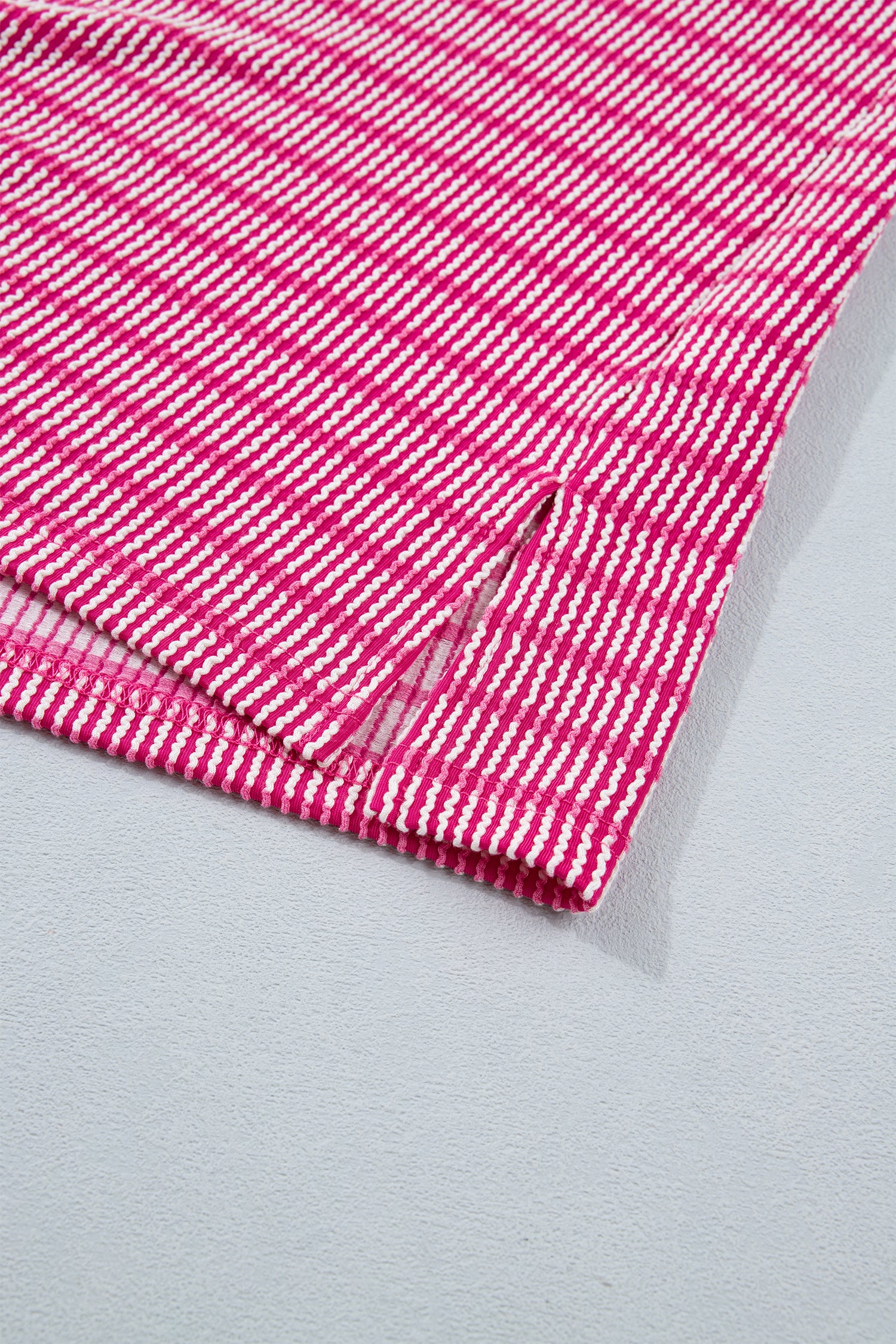 Rose Stripe Raised Rib Loose Tee Drawstring Elastic Waist 2pcs Short Set
