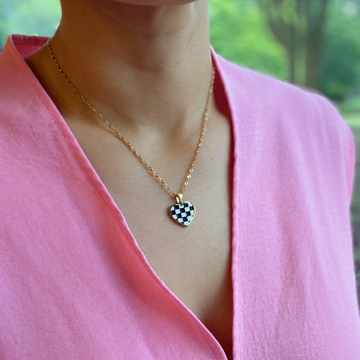 Checkered Heart Necklace by Ellisonyoung.com