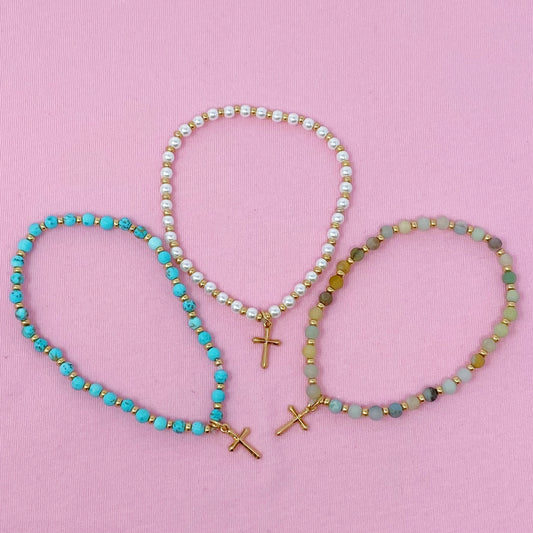 Stone Bead Cross Anklet by Ellisonyoung.com
