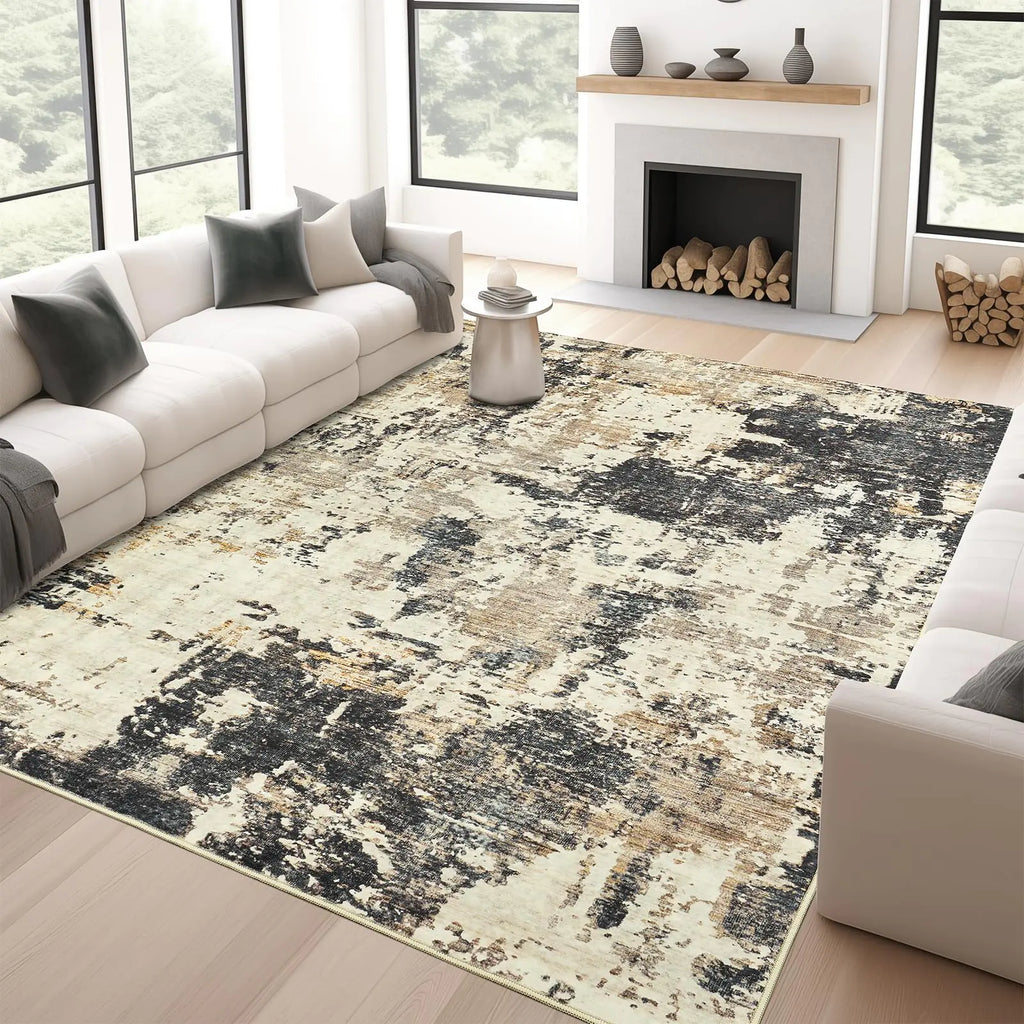Roxstand 6x9 Area Rugs Abstract Washable Rug for Living Room with Non-Slip Backing Ultra-Thin Soft Home Decor Rugs (Yellow/Black 6x9)