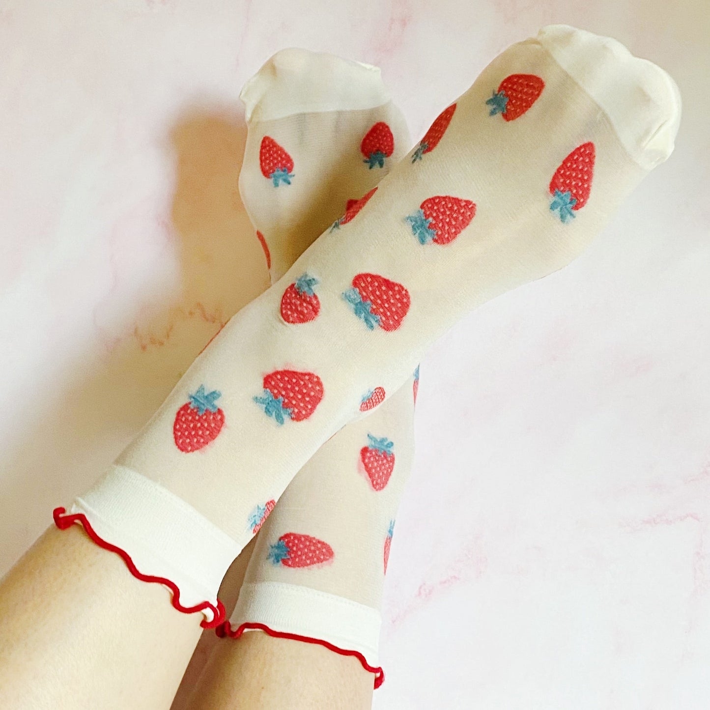 Dots And Strawberries Sheer Socks Set Of 2 Pairs by Ellisonyoung.com
