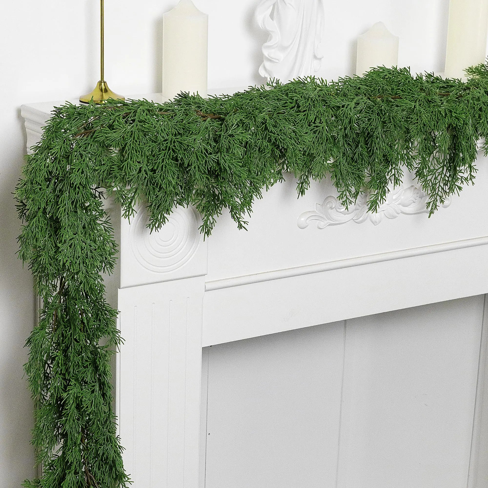 6 Ft Christmas Norfolk Pine Garland- Dense Pine Realistic Touch Garland Ornament- Greenery Artificial Pine Cypress Garland for Christmas Holiday Mantle Fireplace Table Home Decor
