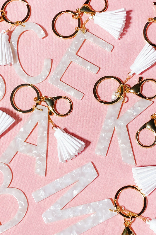 Tasseled Initial Key Chain, White by Ellisonyoung.com