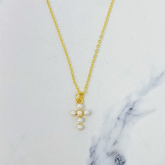 Shell Pearl Cross Necklace by Ellisonyoung.com