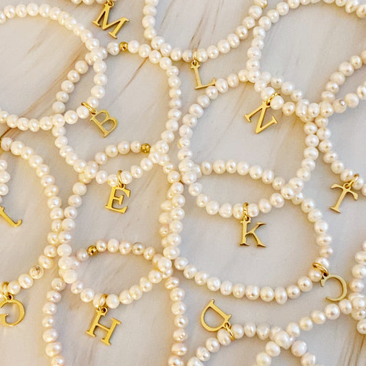 Freshwater Pearl Initial Charm Bracelet by Ellisonyoung.com
