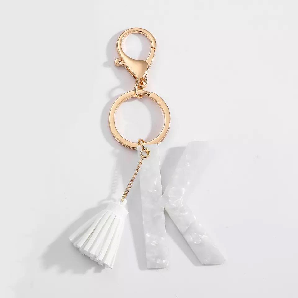 Tasseled Initial Key Chain, White by Ellisonyoung.com