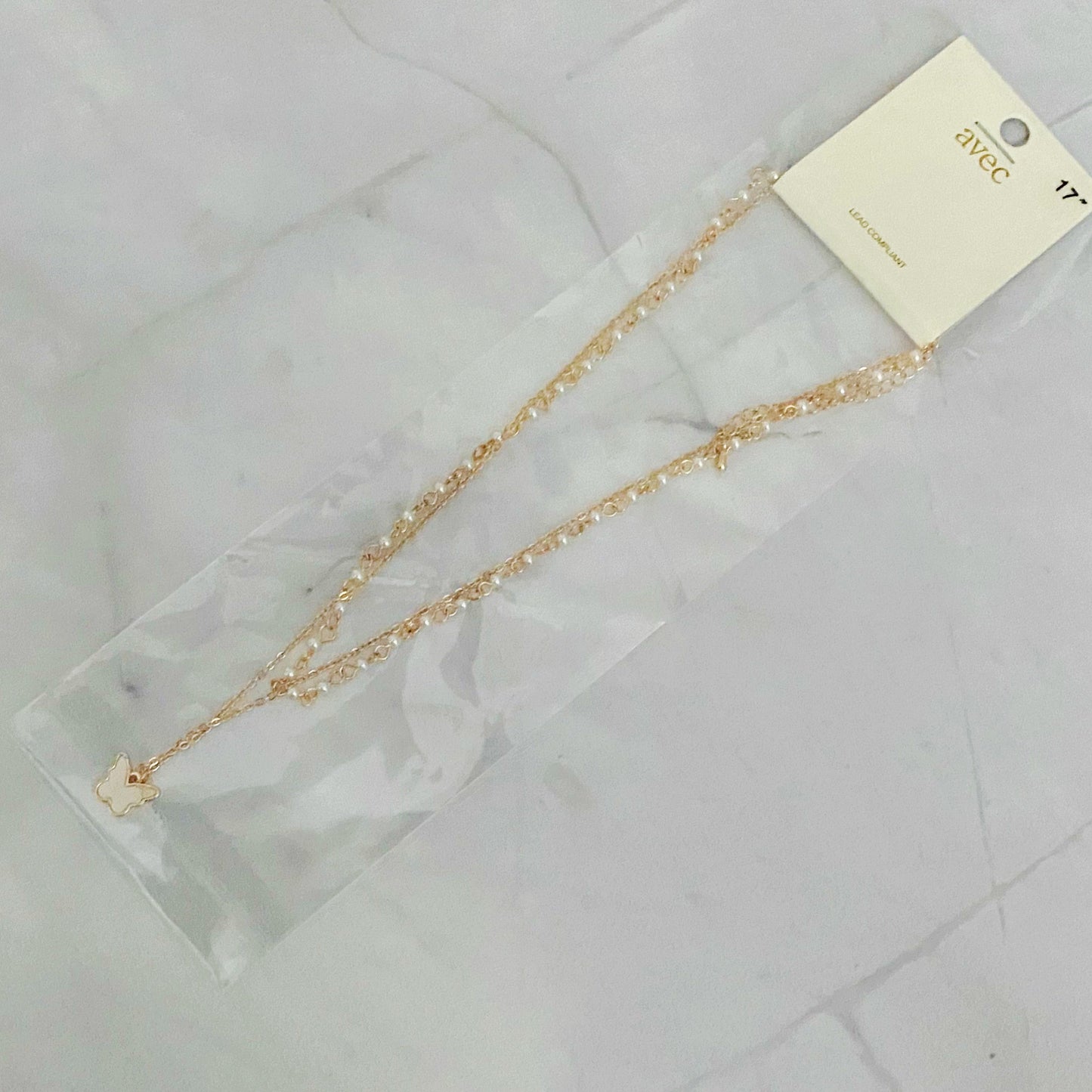 Layered Pearl Chain Butterfly Necklace by Ellisonyoung.com