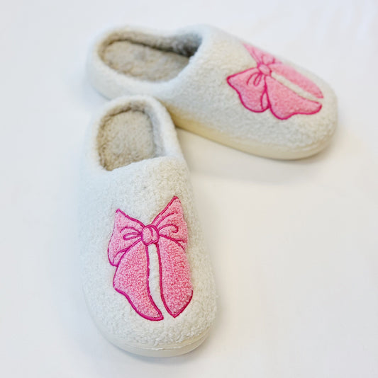 Pink Lounge Bow Cozy Slippers by Ellisonyoung.com
