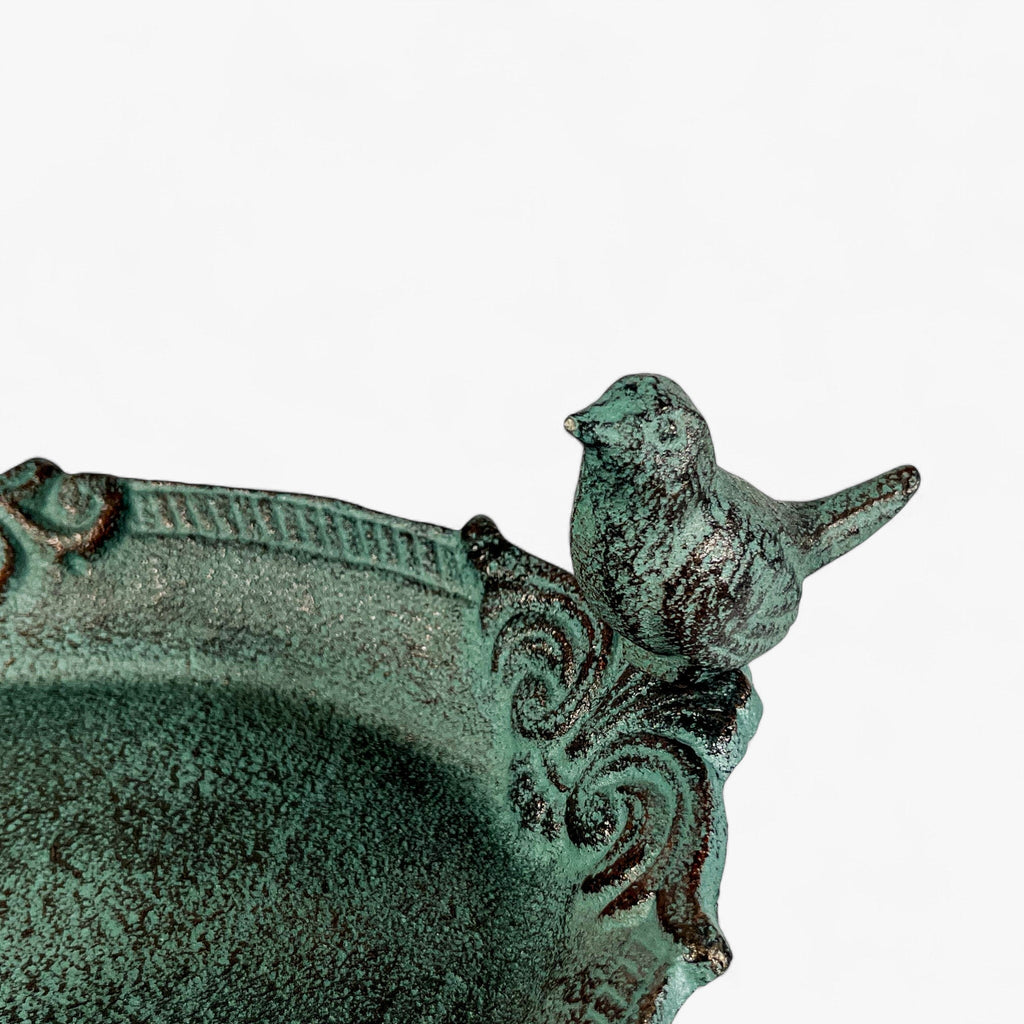 Pedestal Bird Bath Cast Iron Green Patina Garden Decor