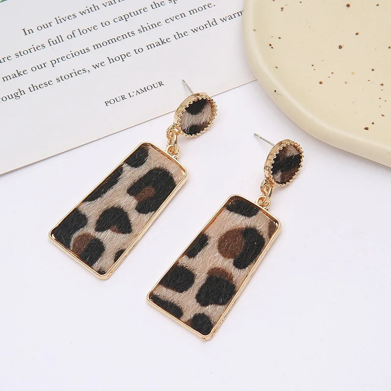 New Square Suede Leopard Earrings