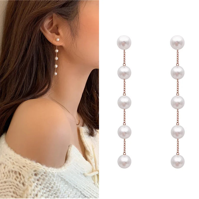 2025 New Fashion Oversized White Pearl Drop Earrings for Women Bohemian Golden Round Zircon Wedding Earrings Jewelry Gift